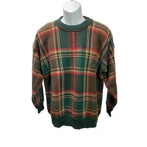 Vintage Gant Sweater Mens Large Green Red And Cream Plaid Crew Neck Pullover